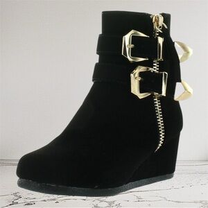 Forever 21 Black Ankle Boots with Gold Buckles